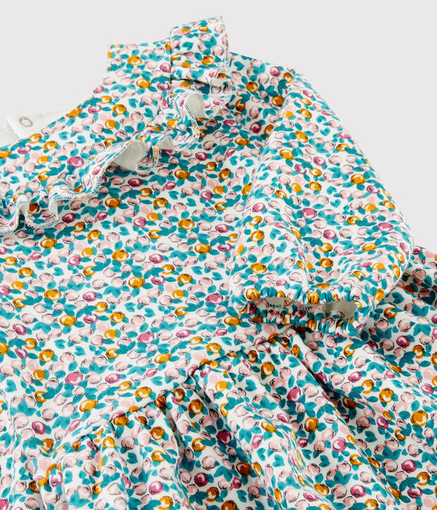 Abito a maniche lunghe da beb&egrave; femmina bianco/multicolore