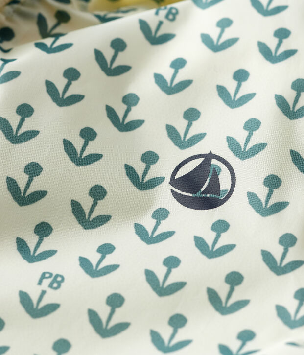 Giacca a vento per beb&egrave; in poliestere riciclato ecru/verde