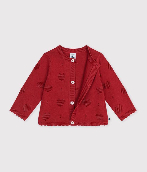 Cardigan in cotone con motivo a cuori neonata rosso