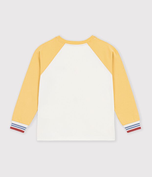 T-shirt a maniche lunghe in cotone color block bambino ecru/multicolore