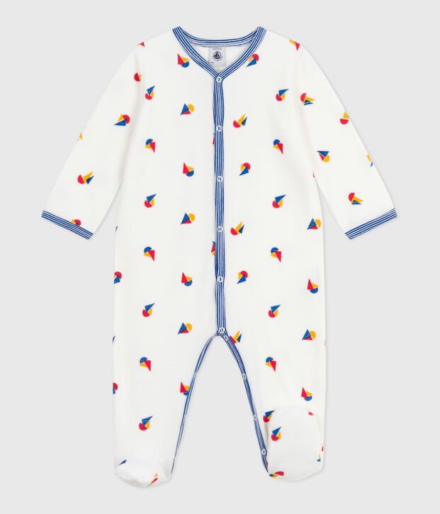Pigiama in ciniglia stampata neonato bianco/multicolore
