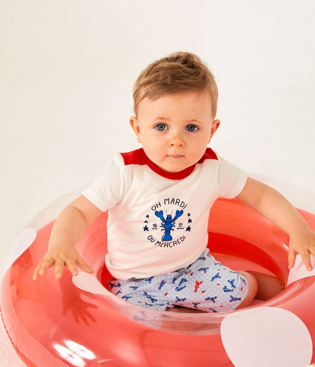 T-shirt maniche corte beb&egrave; maschio bianco/rosso