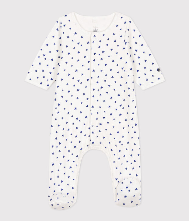 Bodyjama in tubique motivo cuore bianco/blu