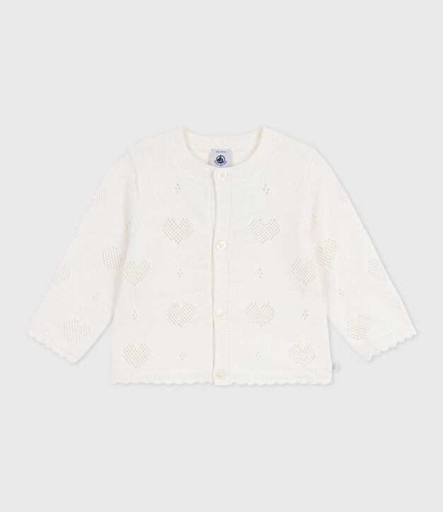 Cardigan in cotone con motivo a cuori neonata bianco