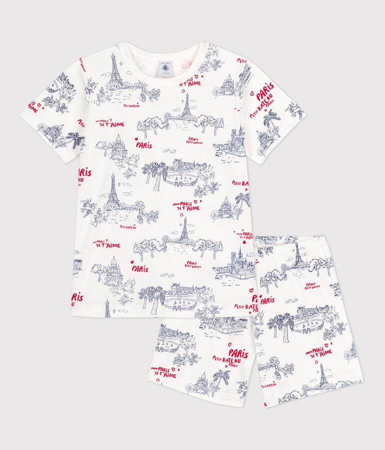 Pigiama corto bimbo-bimba in cotone bianco/multicolore