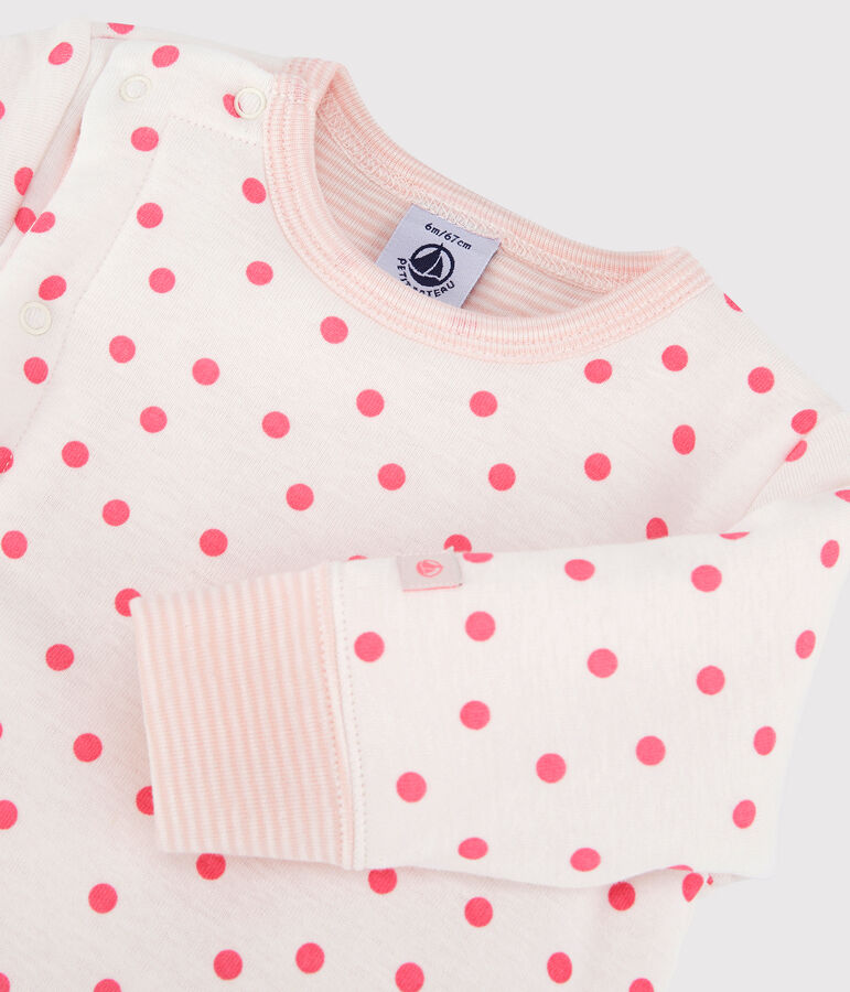 Tutina in ovatta senza piedi beb&egrave; in cotone bianco/rosa