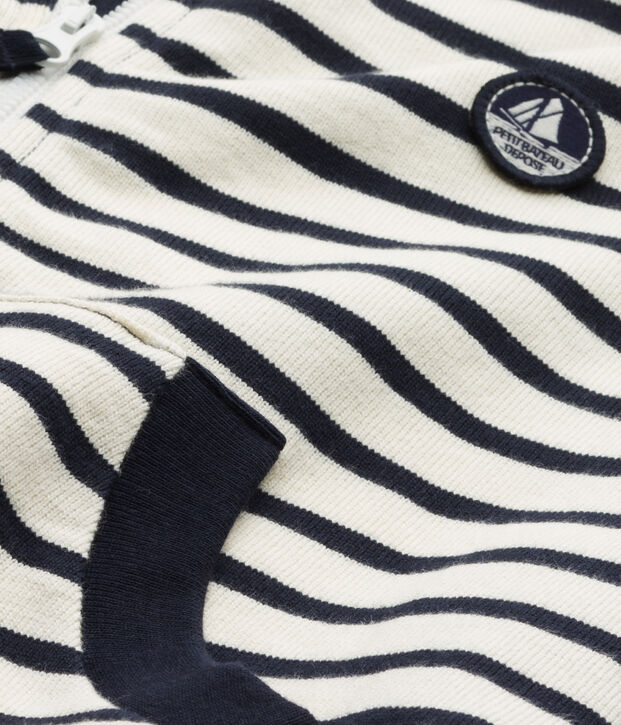 Sweat zipp&eacute; gar&ccedil;on en jersey lourd bianco/blu