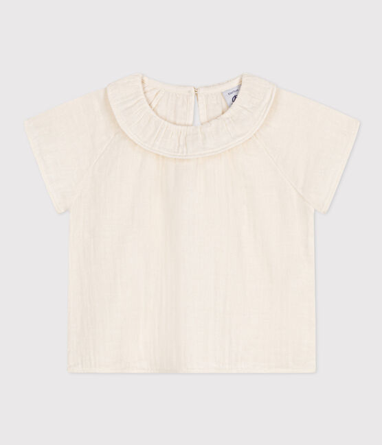 Blusa a maniche corte in garza di cotone per bebè bianco MARSHMALLOW