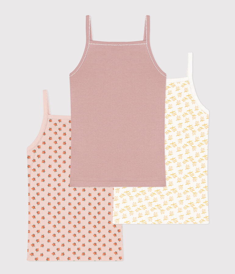 Confezione da 3 canottiere con spalline bambina in cotone motivo a fiore multicolore