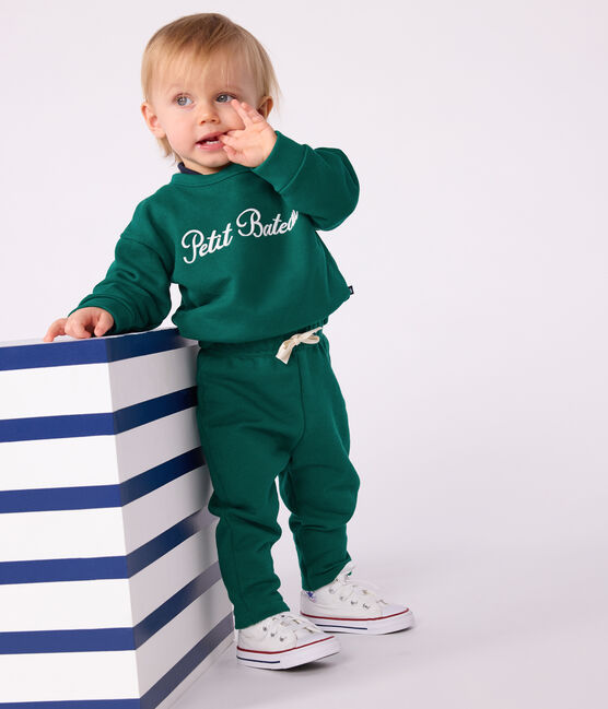 Pantaloni in cotone tinta unita neonato verde EVERGREEN