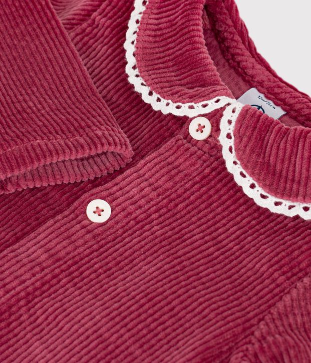 Blusa a maniche lunghe in velluto tinta unita neonata rosa