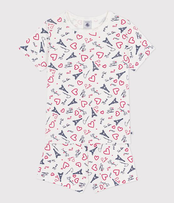 Pigiama corto in cotone con stampa Parigi bambino bianco MARSHMALLOW/bianco MULTICO
