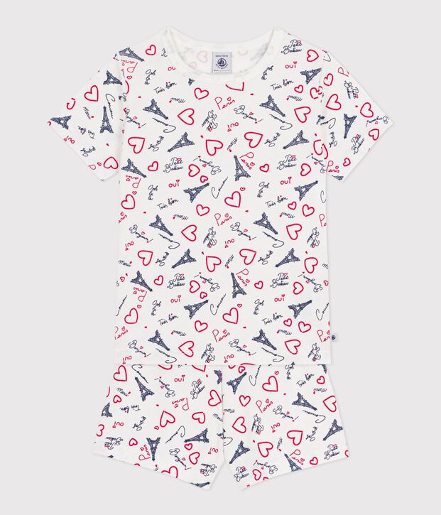Pigiama corto in cotone con stampa Parigi bambino bianco/multicolore