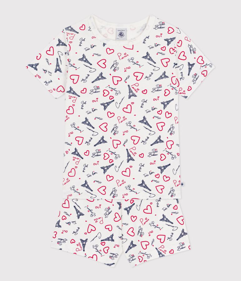 Pigiama corto in cotone con stampa Parigi bambino bianco/multicolore