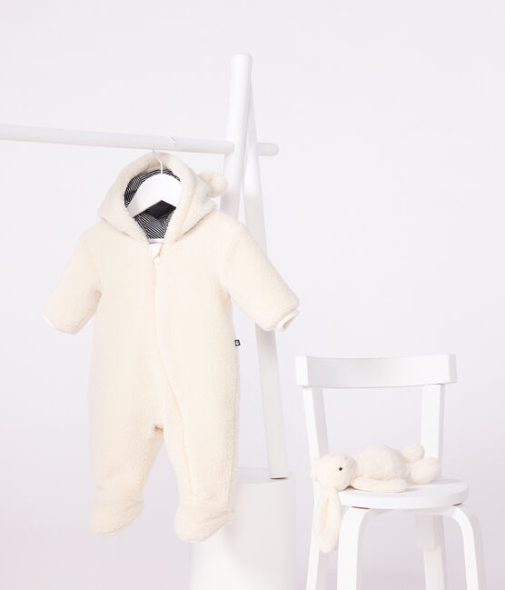 Tutina imbottita in sherpa con orecchie e fodera millerighe neonato ecru MILK
