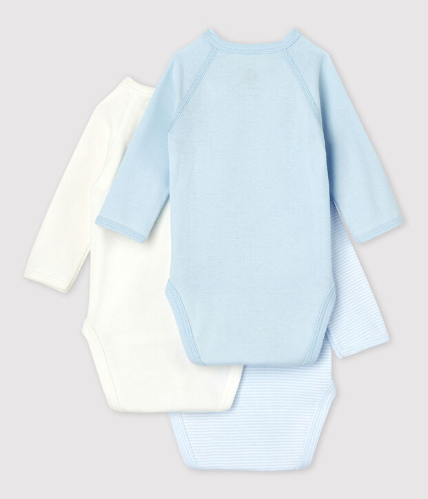 Confezione da 3 body incrociati millerighe manica lunga beb&egrave; in cotone biologico multicolore