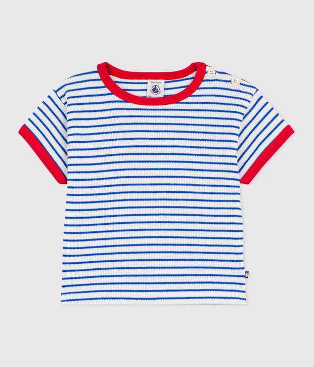 T-shirt a maniche corte in cotone a righe neonato blu/blu