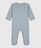Tutina pigiama millerighe di cotone per neonati blu ROVER/bianco MARSHMALLOW