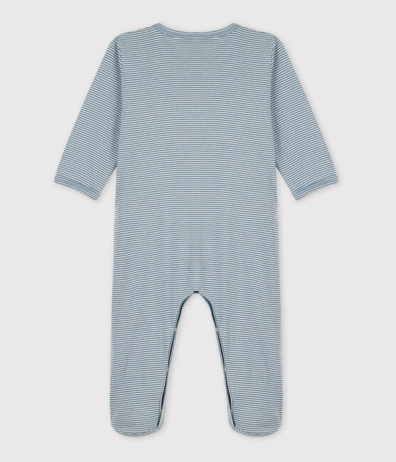 Tutina pigiama millerighe di cotone per neonati blu ROVER/bianco MARSHMALLOW