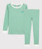 Pigiama bambino snugfit a righe verdi in cotone biologico verde GAZON/bianco MARSHMALLOW