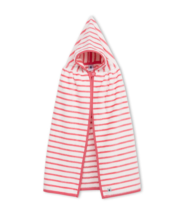 Mantellina da bagno beb&egrave; unisex in spugna bianco/rosa