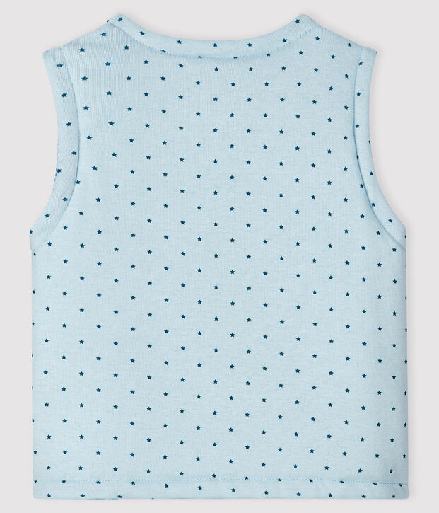 Gil&egrave; blu smanicato reversibile per beb&eacute; maschio a costine in ovatta blu/multicolore