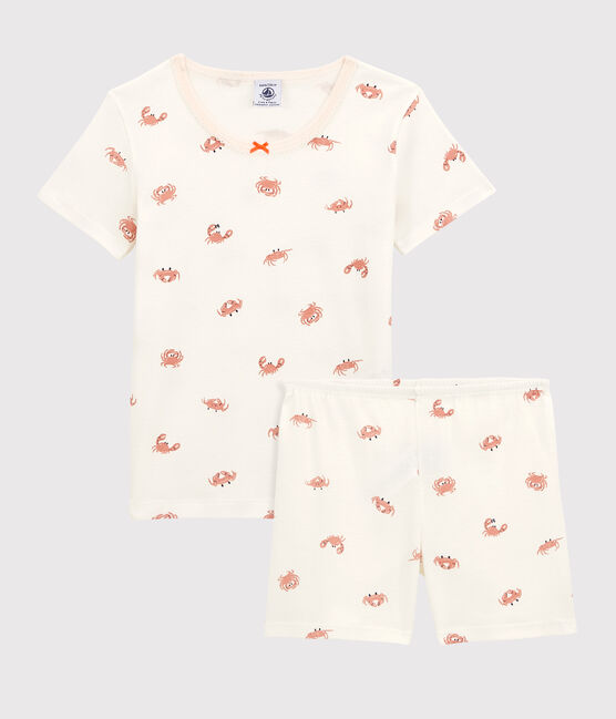 Pigiama corto granchi bambina in cotone bianco MARSHMALLOW/bianco MULTICO
