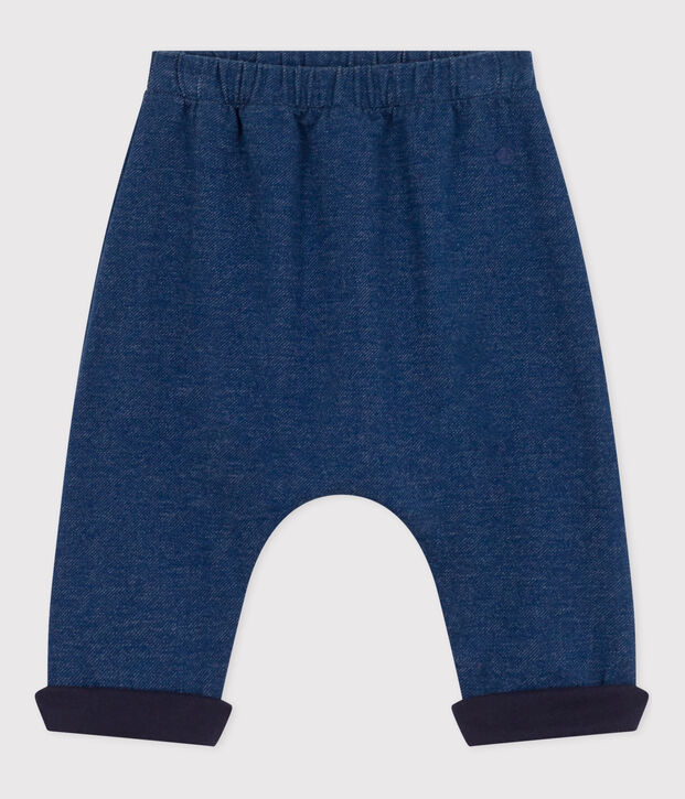 Pantaloni stile sarouel in tessuto felpato effetto denim per beb&egrave; blu/beige