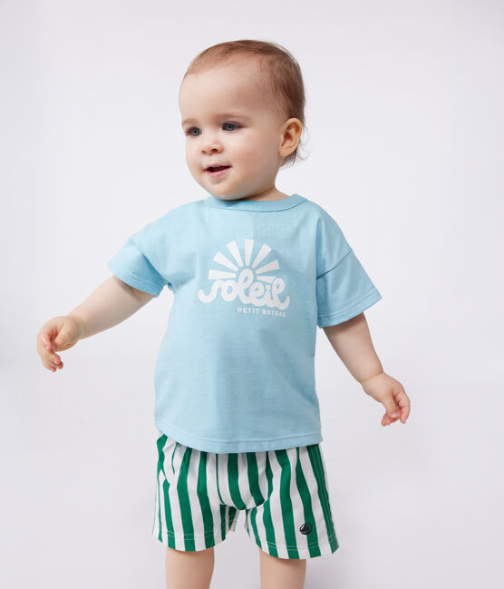 T-shirt a maniche corte in cotone tinta unita neonato blu AQUATIC