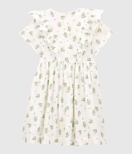 Abito fantasia in garza di cotone bio bambina bianco MARSHMALLOW/bianco MULTICO