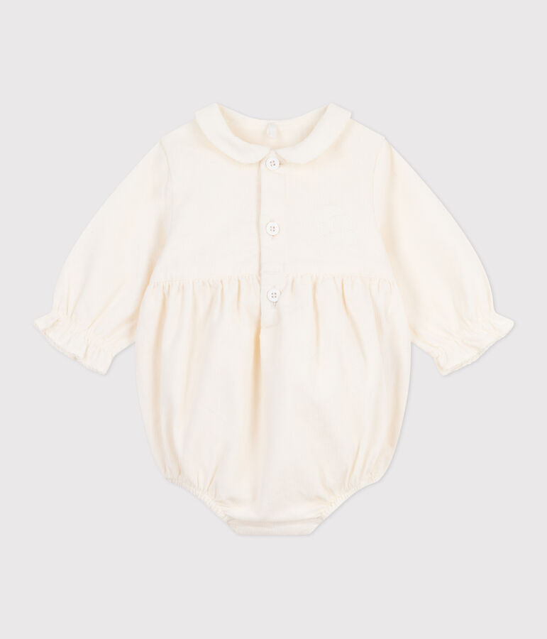 Tutina corta da cerimonia in velluto ricamato neonato ecru