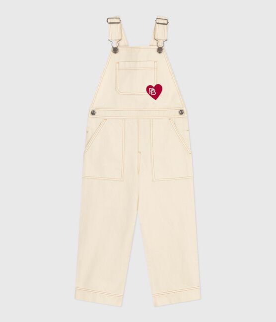 Salopette in denim tinta unita bambina ecru MILK