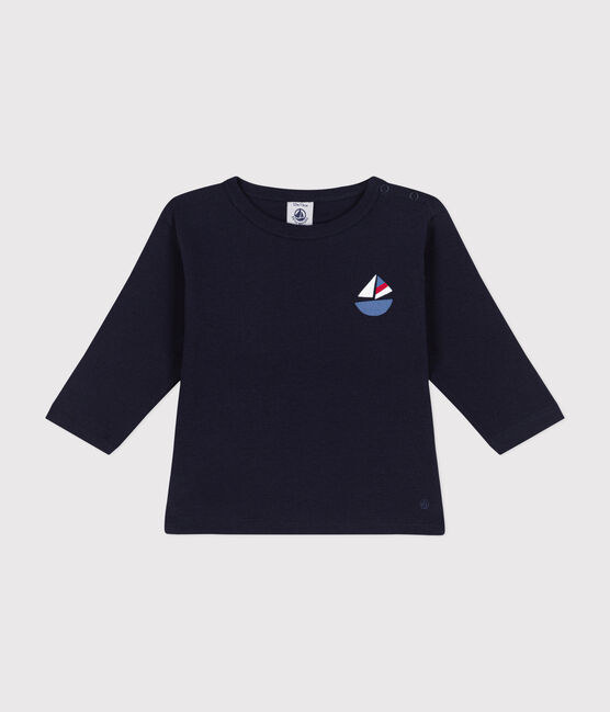 T-shirt bebè a maniche lunghe in cotone blu SMOKING