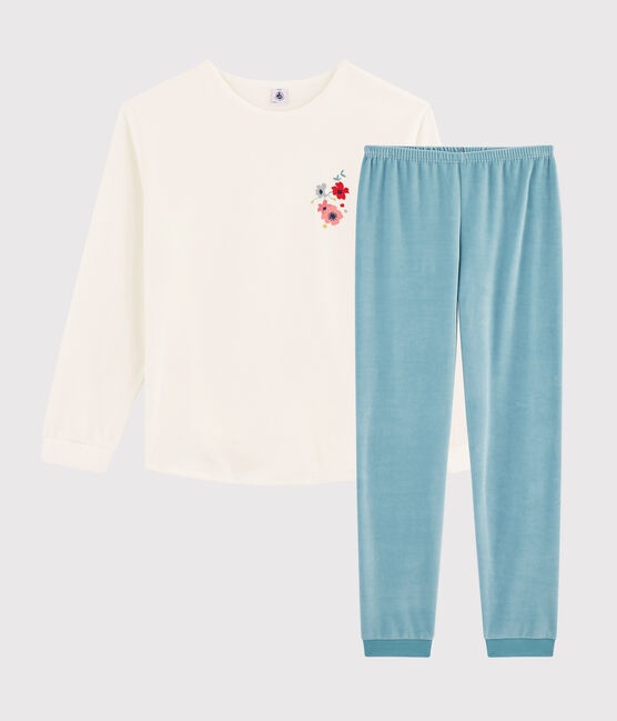 Pigiama ragazza in ciniglia bianco MARSHMALLOW/ BRUME
