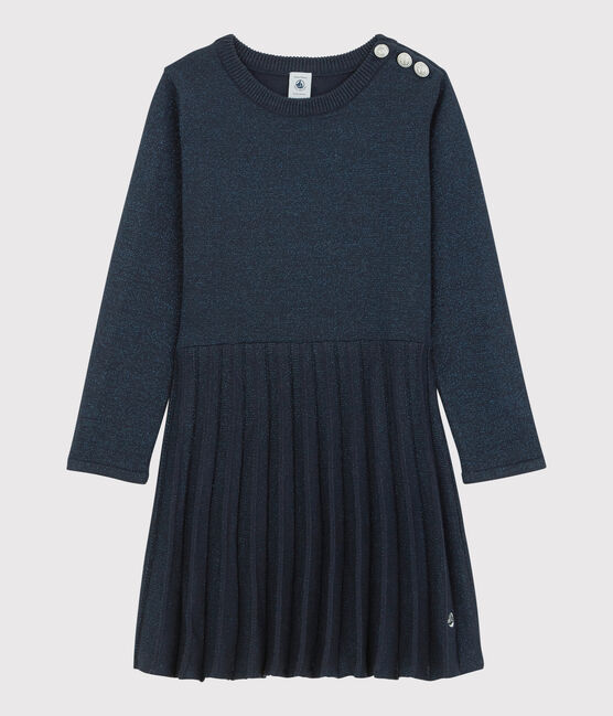 Abito bambina a maniche lunghe in cotone blu SMOKING BRILLANT