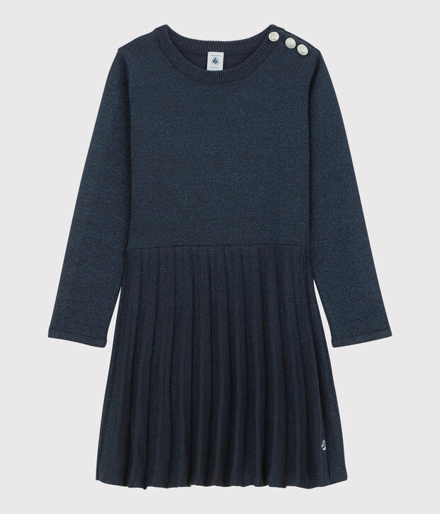 Abito bambina a maniche lunghe in cotone blu