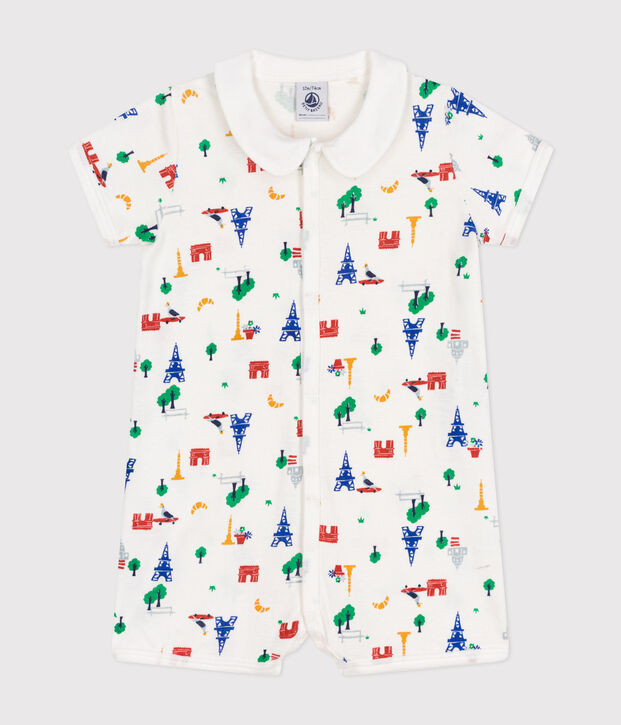 Tutina corta beb&egrave; in cotone bianco/multicolore