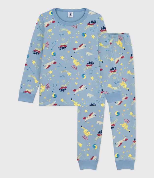 Pigiama bambino in tessuto felpato con stampa blu/multicolore