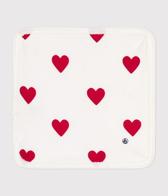 Telo in cotone e spugna a cuori neonato bianco MARSHMALLOW/rosso TERKUIT