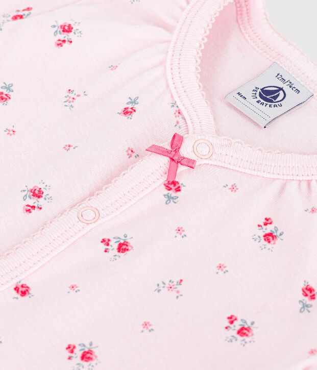 Tutina corta in cotone a fiori neonato rosa/multicolore