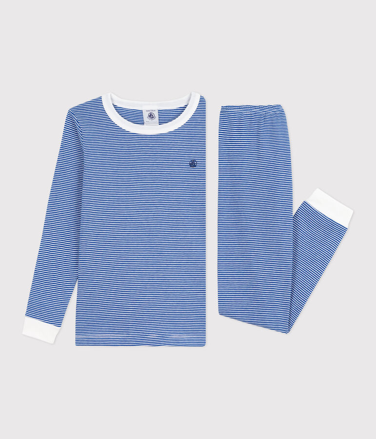 Pigiama con gamba molto aderente bambino in cotone a righe blu/bianco