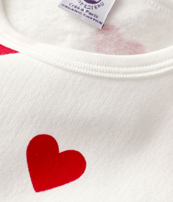 Pigiama bambino cuore in tessuto felpato bianco MARSHMALLOW/rosso TERKUIT
