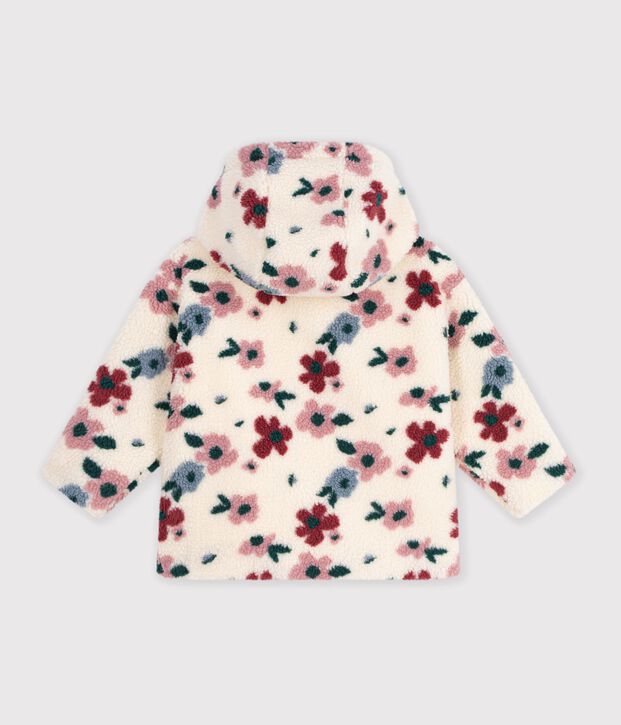 Giacca con cappuccio in sherpa a fiori bambina ecru/multicolore