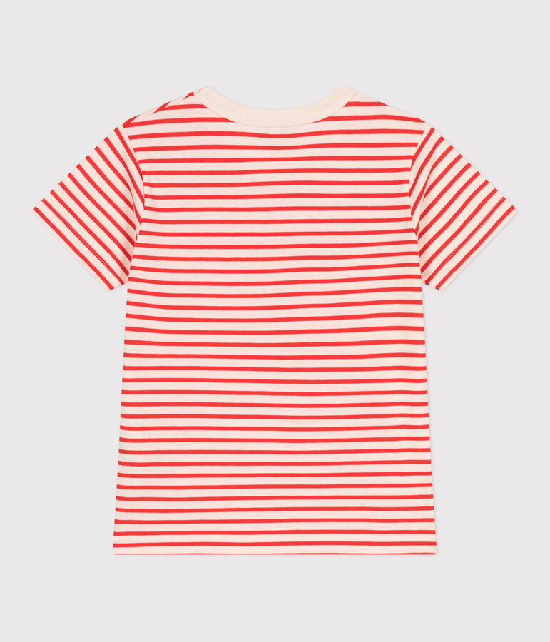 T-shirt a maniche corte in cotone a righe bambino ecru/rosso