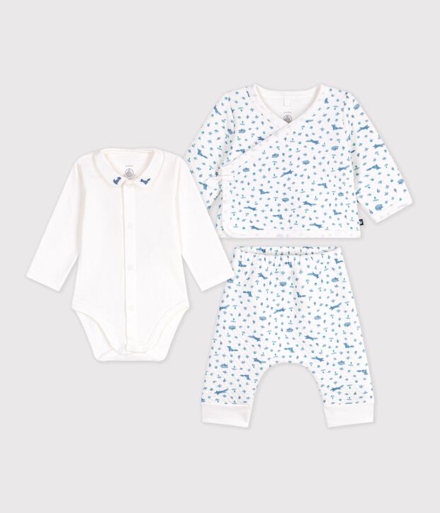 Completo in cotone con colletto con volpe stampata neonato bianco/multicolore
