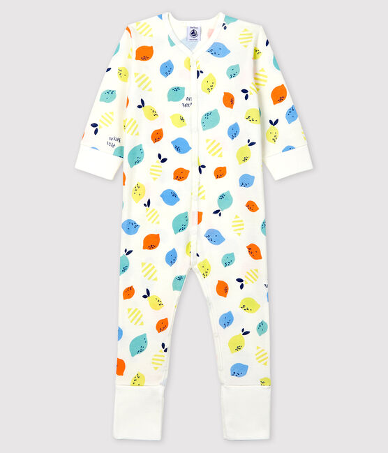 Tutina pigiama con piedi staccabili bebé in cotone biologico bianco MARSHMALLOW/bianco MULTICO