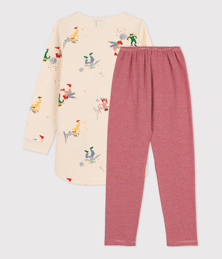 Camicia da notte fosforescente bambina in tessuto felpato di cotone ecru/multicolore