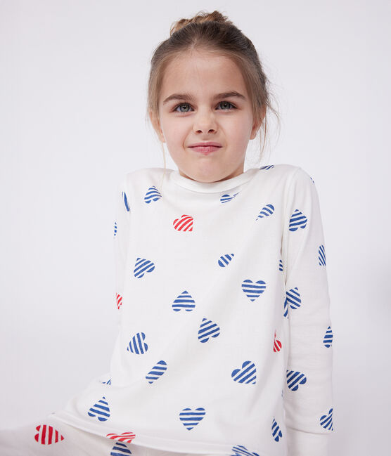 Pigiama a maniche lunghe in cotone con cuori stampati bambino bianco MARSHMALLOW/bianco MULTICO