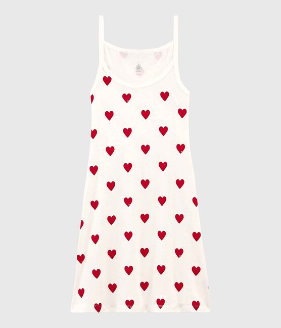 Abito a cuori con spalline in cotone Donna bianco MARSHMALLOW/rosso TERKUIT