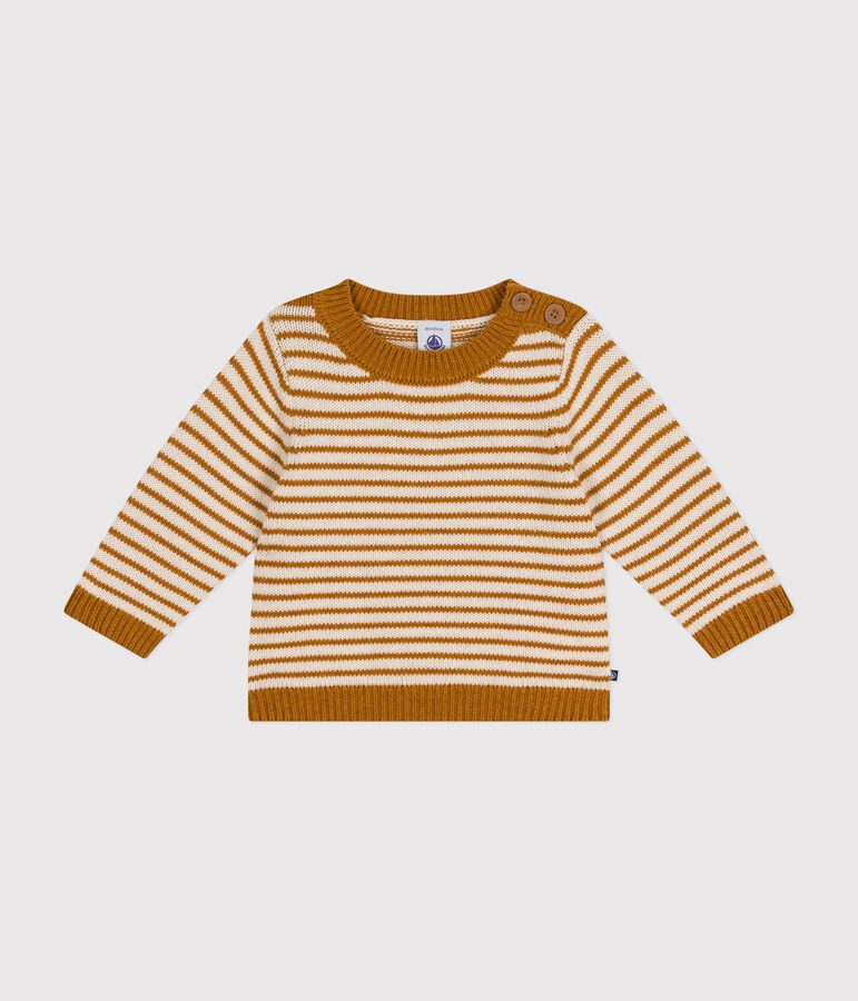 Pullover in maglia di lana e cotone neonato marrone/ecru